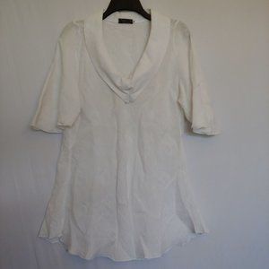 Smooth Australia 100% linen white collared short flutter sleeve flare top Med